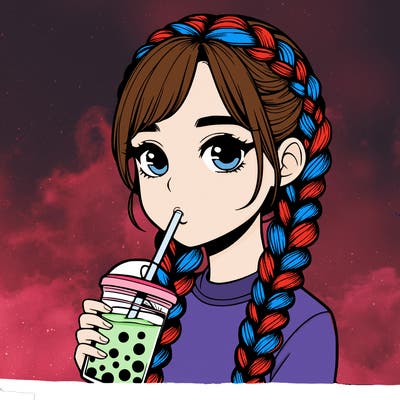 realistic girl with braided hair drinking boba