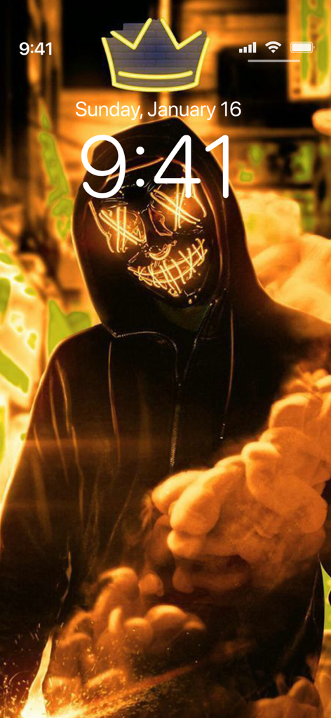 Trill wallpaper featuring a person in a hoodie and a glowing neon mask