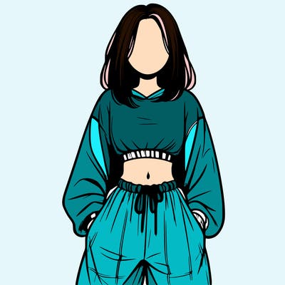 realistic girl faceless with baggy pants and a crop top