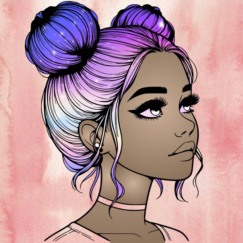 realistic girl with buns on the top of her head
