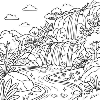 Unleash your child's creativity with this captivating coloring page featuring magnificent ephemeral waterfalls. Explore a vibrant natural landscape, perfect for young artists to bring to life with a splash of color.