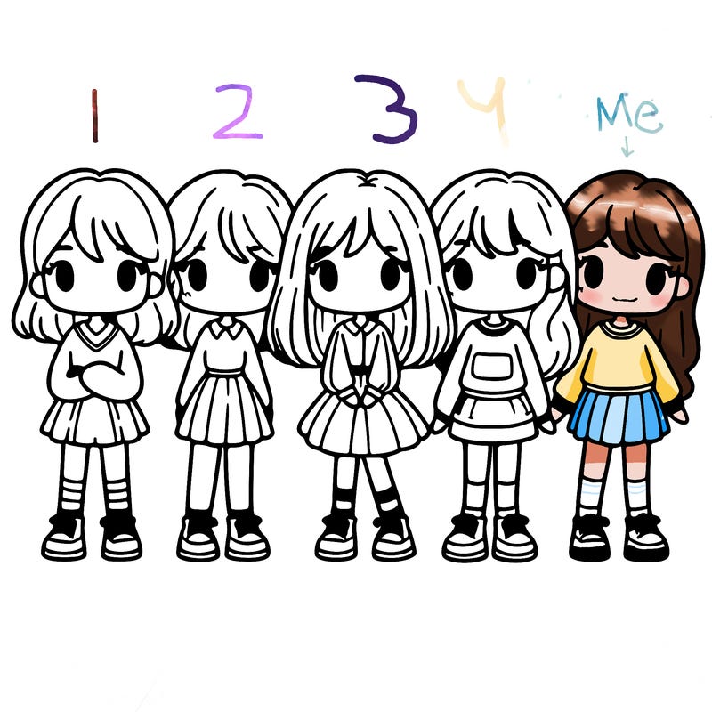 5 girls standing next to each other in a line