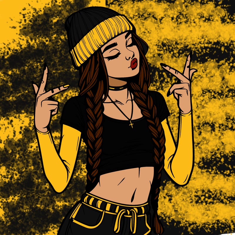 realistic teenage girl with braids and a beanie and crop top doing 🫶🏼