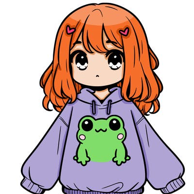 girl wearing frogging sweatshirt