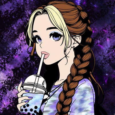 realistic girl with braided hair drinking boba