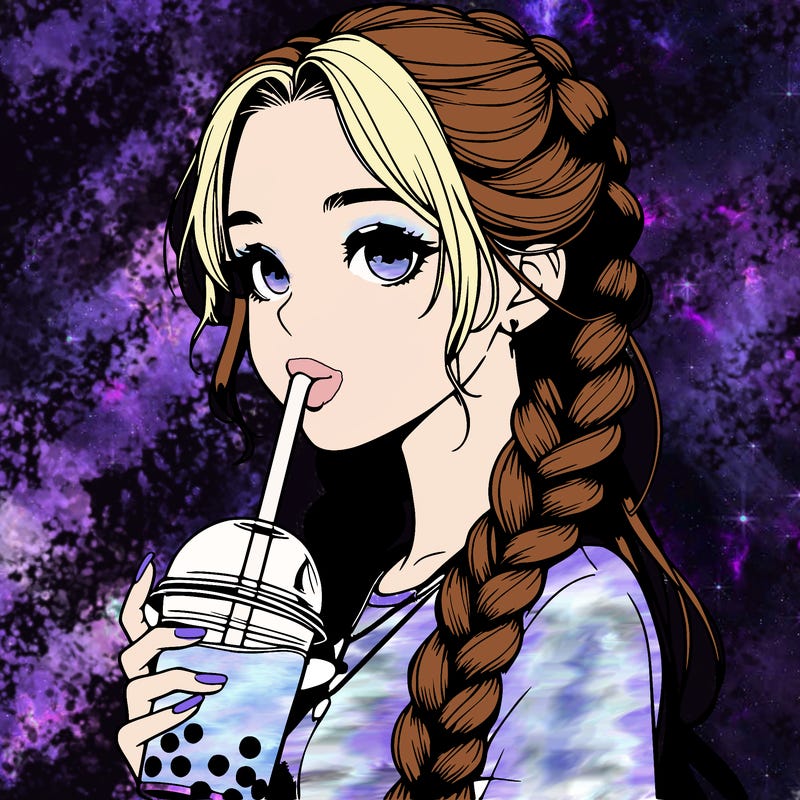 realistic girl with braided hair drinking boba