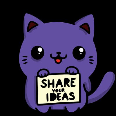 a cute cat saying share your ideas