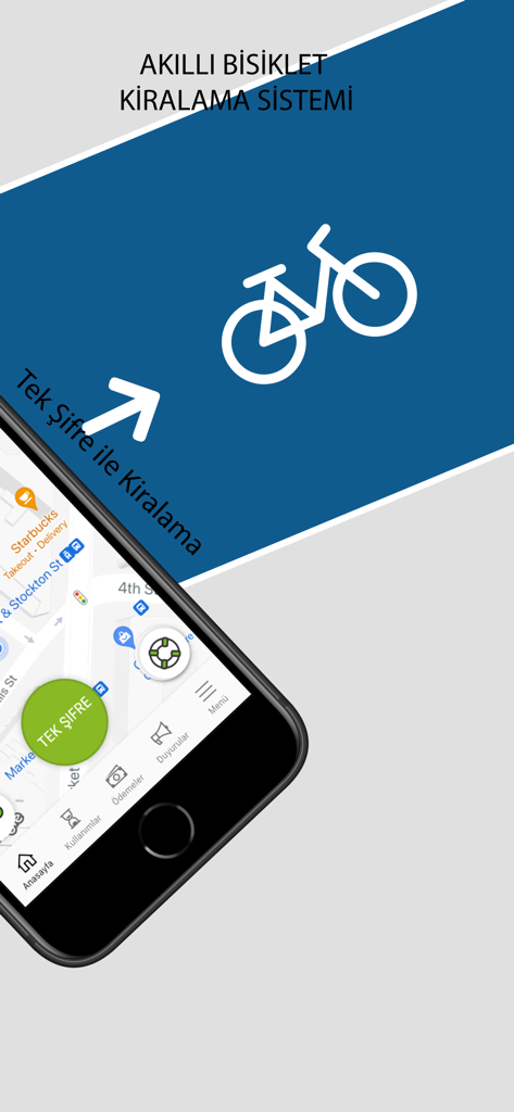 Antbis - ANTALYA - Antbis mobile app interface showing a map for smart bike rentals in Antalya