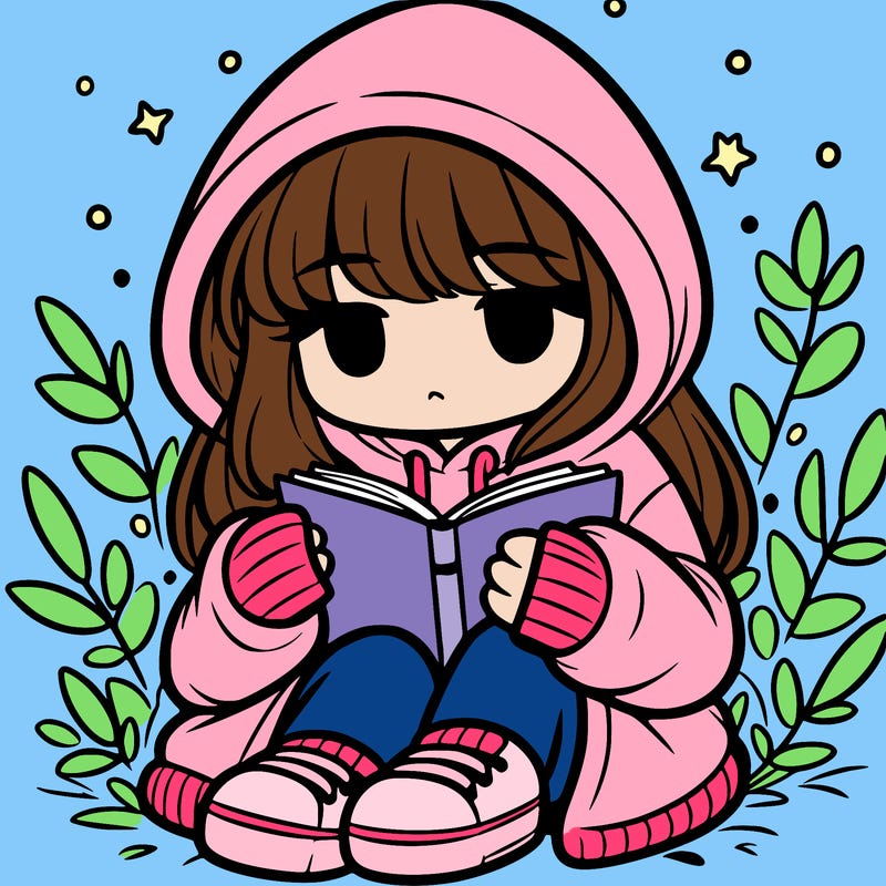 girl in oversized hoodie reading a book