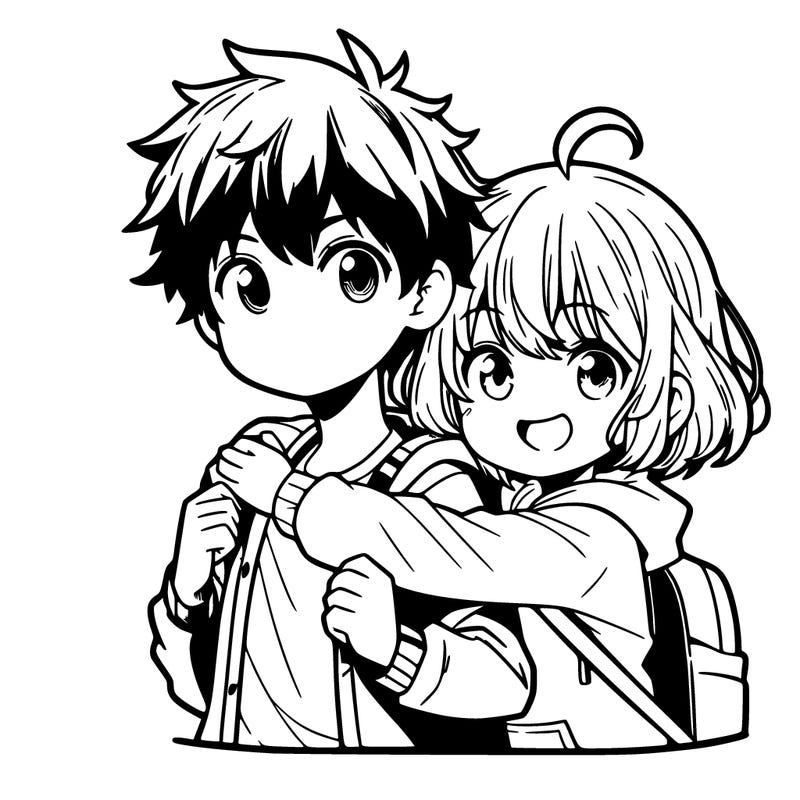 a boy and a girl hugging manga