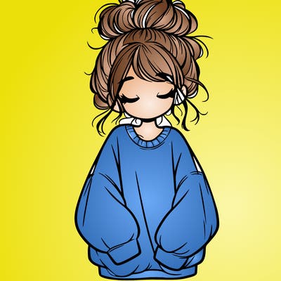 girl with baggy sweatshirt and messy bun