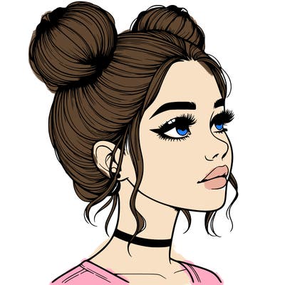 realistic girl with buns on the top of her head