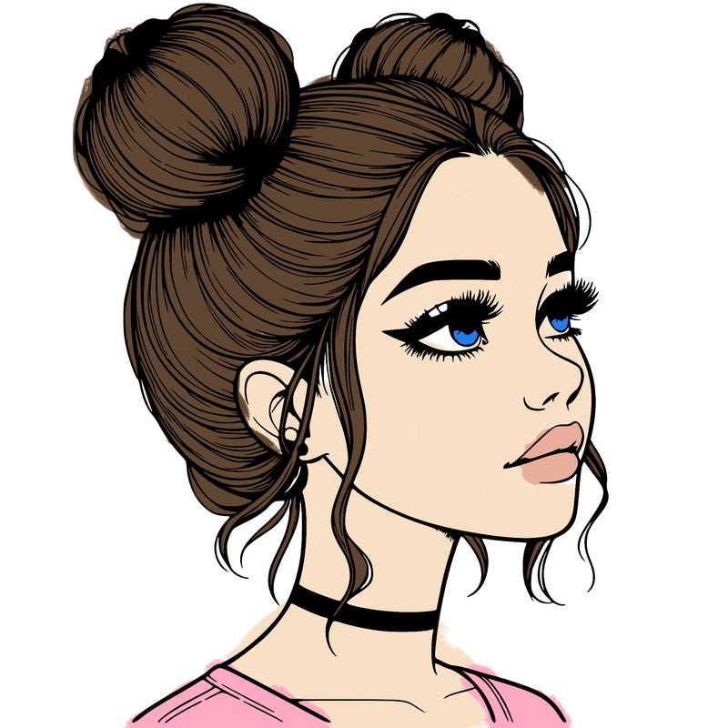 realistic girl with buns on the top of her head
