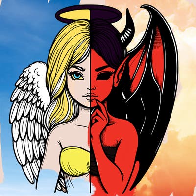 realistic angel half demon