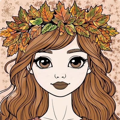 realistic girl with fall leaf crown