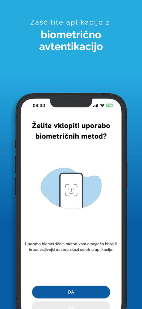 Biometric authentication setup screen on the Rekono OnePass mobile app