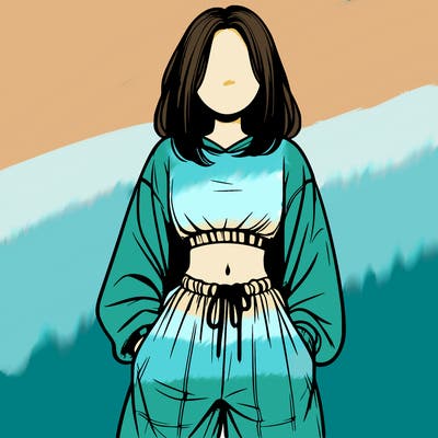 realistic girl faceless with baggy pants and a crop top