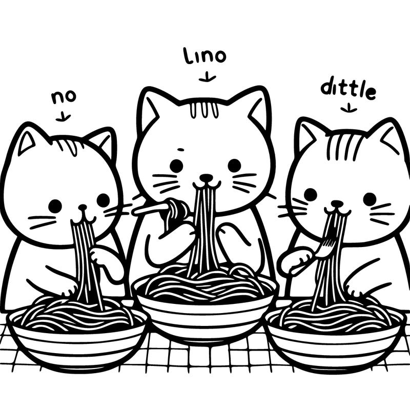 cats eating spaghetti