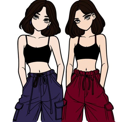 two girls with crop top with baggy pants