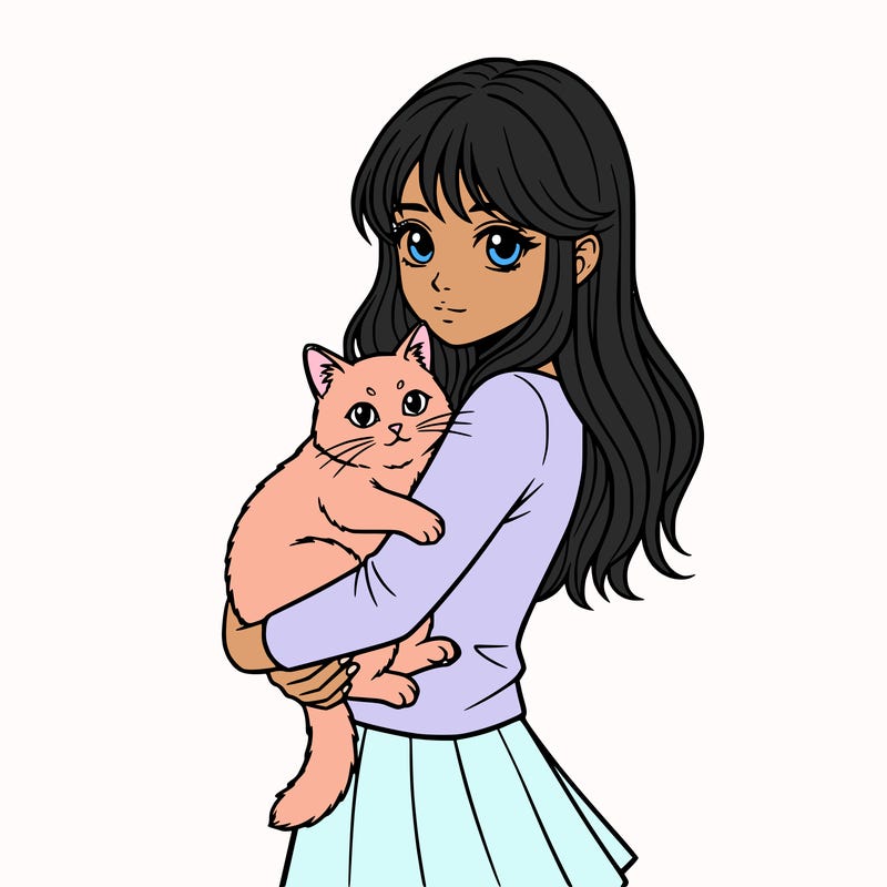 anime girl holding her cute cat