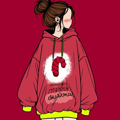 realistic girl with a oversized sweatshirt on and a bun