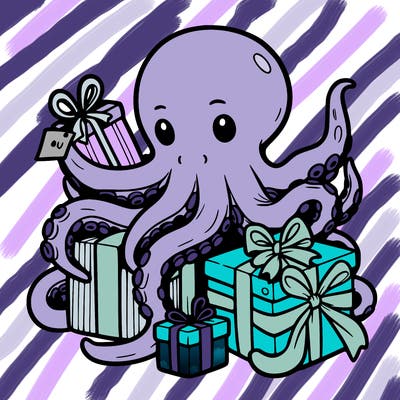 an octopus wrapping gifts