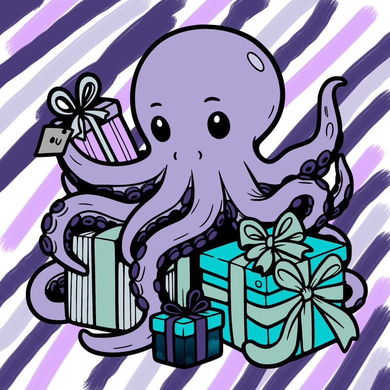 an octopus wrapping gifts