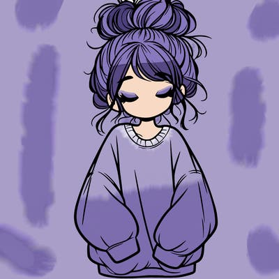 girl with baggy sweatshirt and messy bun