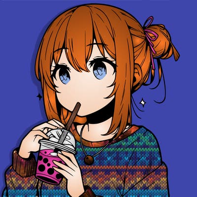 manga character drinking boba