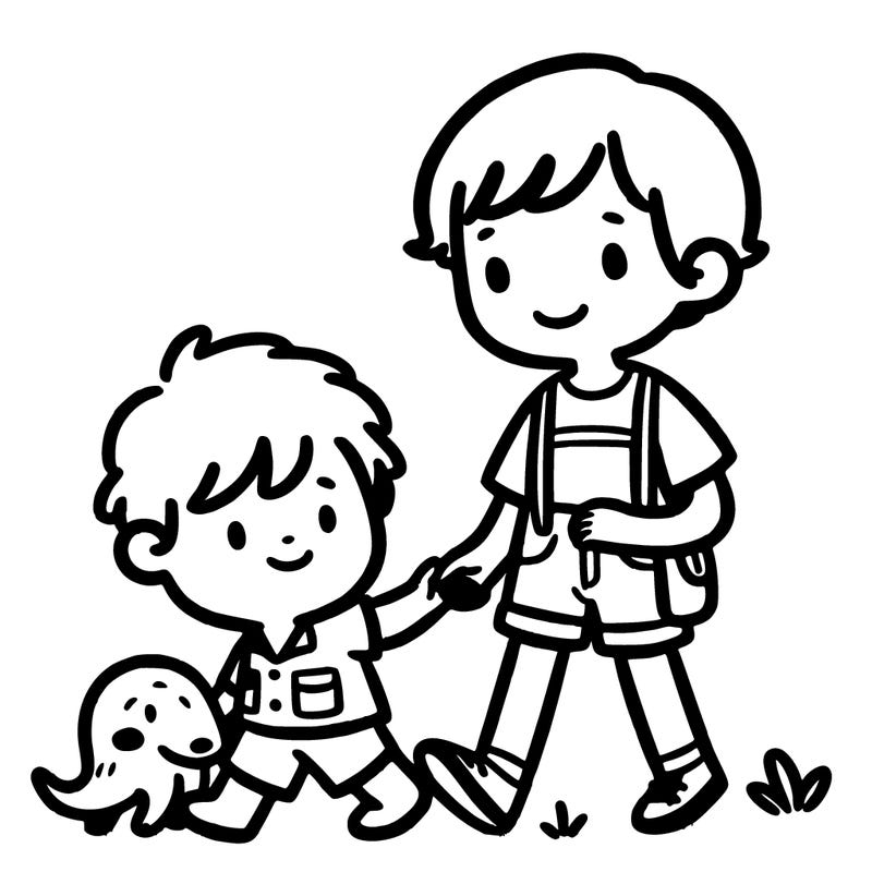 girl with short hair wearing shorts taking her little cousin that’s a boy to the zoo