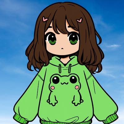 girl wearing frogging sweatshirt