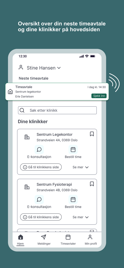 PatientSky - Home screen of the PatientSky app showing upcoming appointments and clinic options