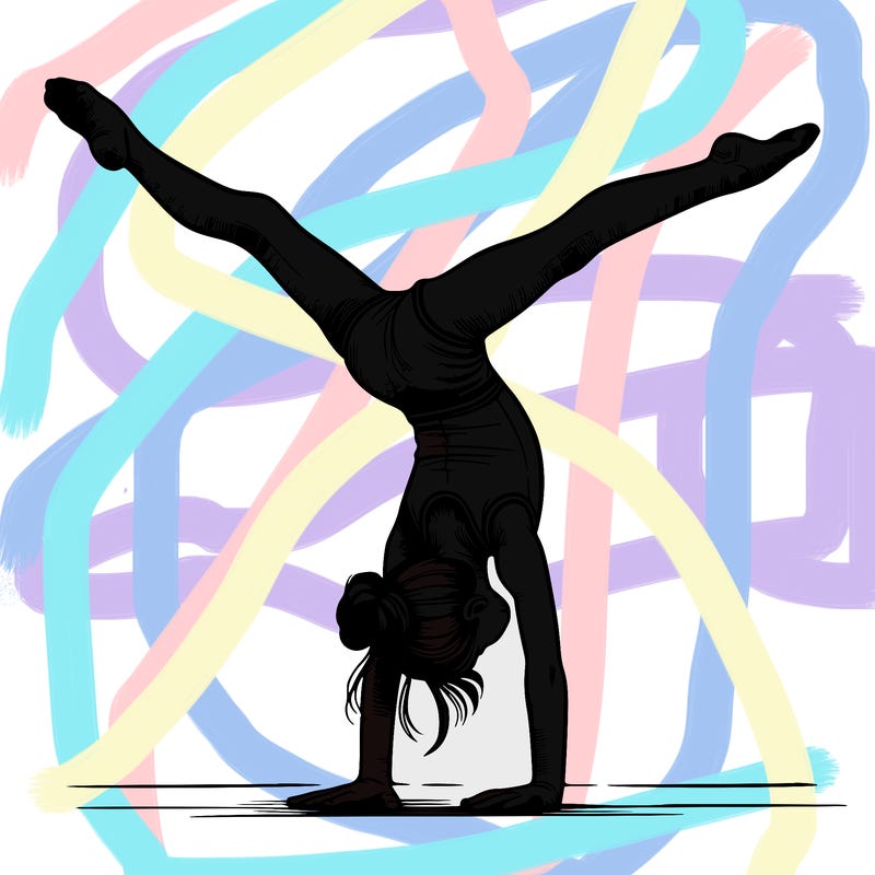realistic gymnastic hand stand girl in four splits