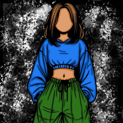 realistic girl faceless with baggy pants and a crop top