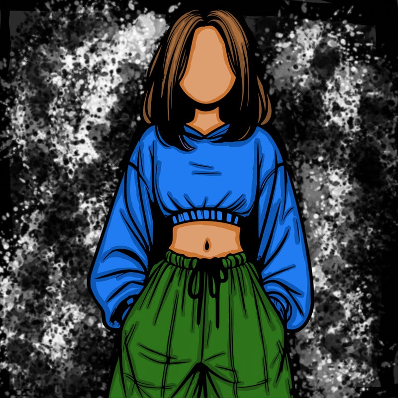 realistic girl faceless with baggy pants and a crop top