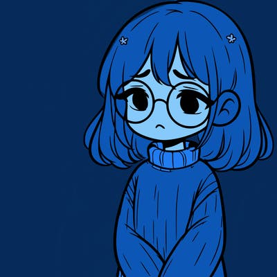 sad girl with glasses in a sweater
