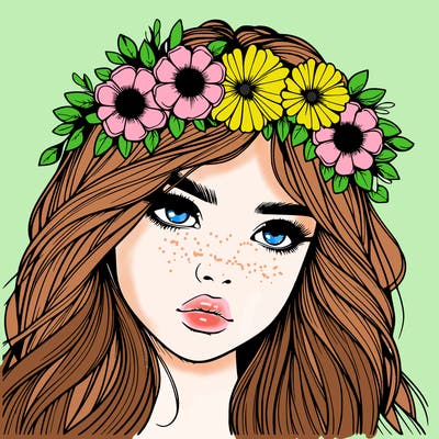 realistic girl with flowers crown