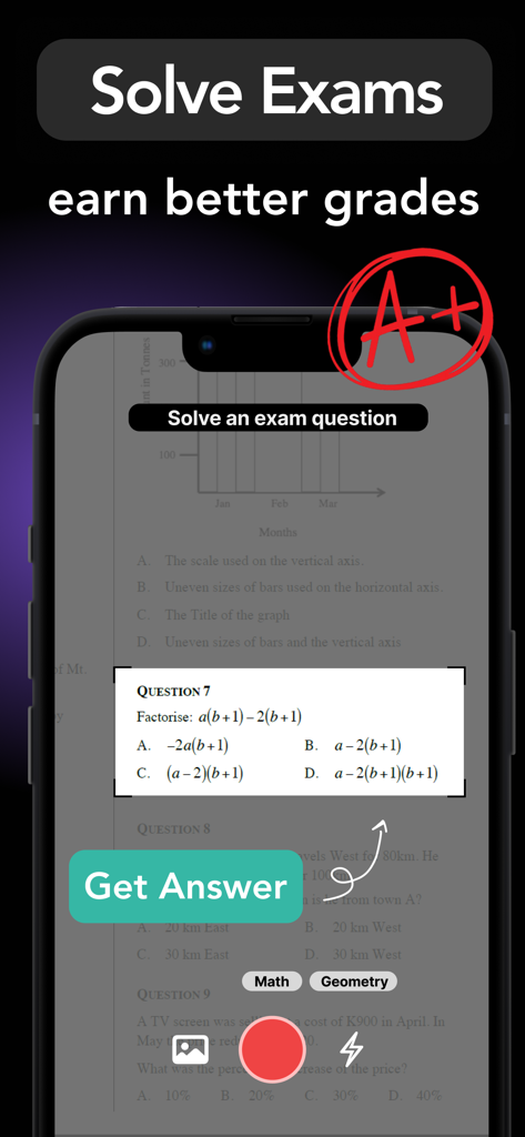 Math AI Homework Helper Solver - AIソルバーアプリを使用して、スマートフォンの数式宿題問題をスキャンして、成績を向上させている様子。