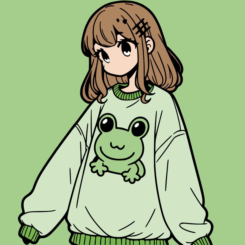 girl wearing frogging sweatshirt