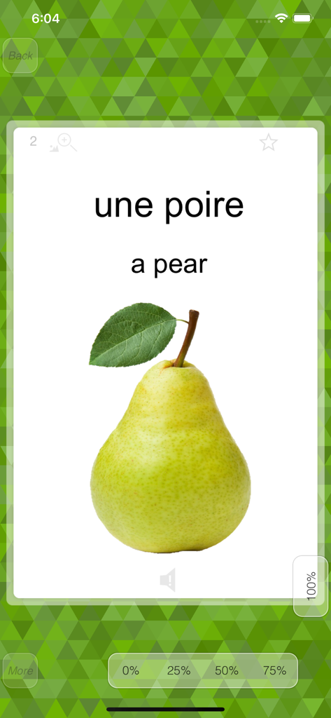 Flashcards by NKO: Flash Cards - French vocabulary flashcard for a pear with image and text in Flashcards by NKO app