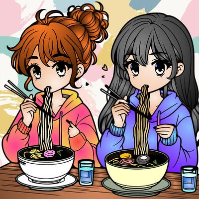 girls eating ramen