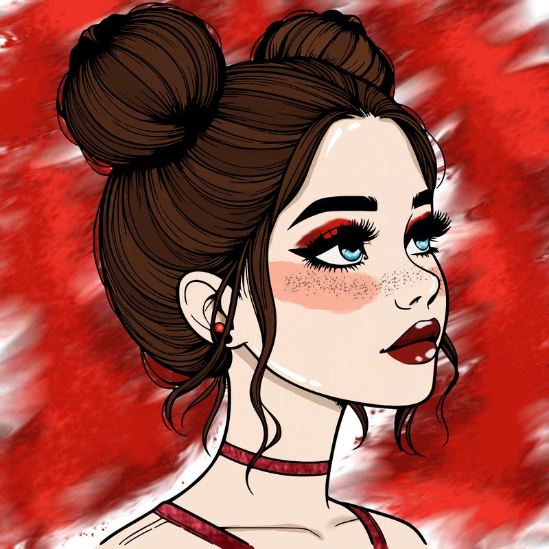 realistic girl with buns on the top of her head