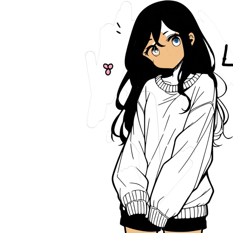 manga teen girl  in a sweater and baggy pants