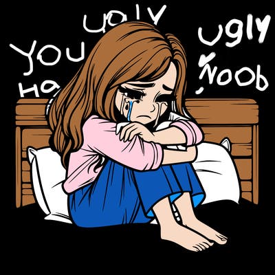 realistic girl crying on her bed over a break up