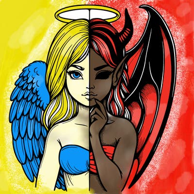 realistic angel half demon