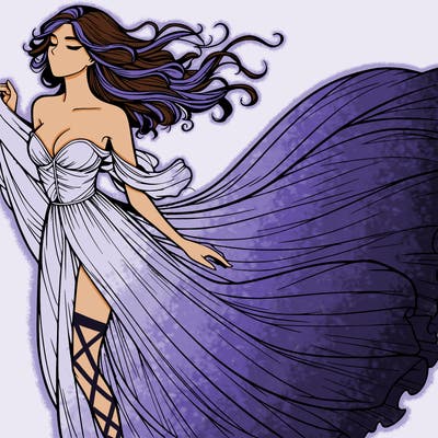 realistic woman in dress flowing the the wind