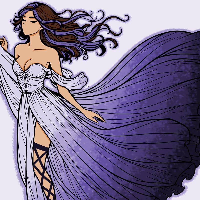 realistic woman in dress flowing the the wind