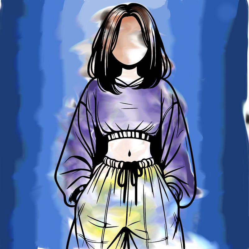 realistic girl faceless with baggy pants and a crop top