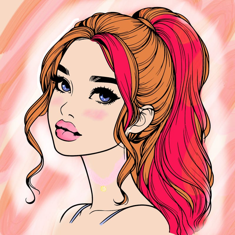 realistic girl with a ponytail on her hair and lips