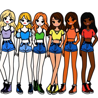 a group of girls wearing crop tops and shorts